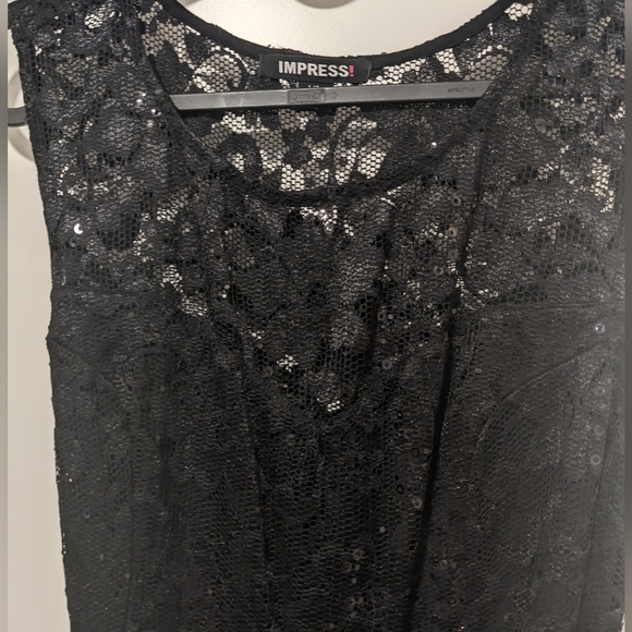 Black Skater Dress with Sweetheart neckline and Lace overlay USLg - Picture 3 of 3